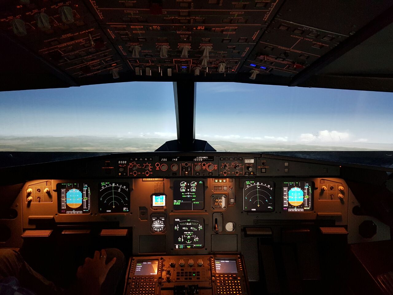 Airliner cockpit night